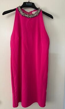 Sail to Sable STS Hot Pink Sleeveless Tweed Trim Neckline Dress Size Medium